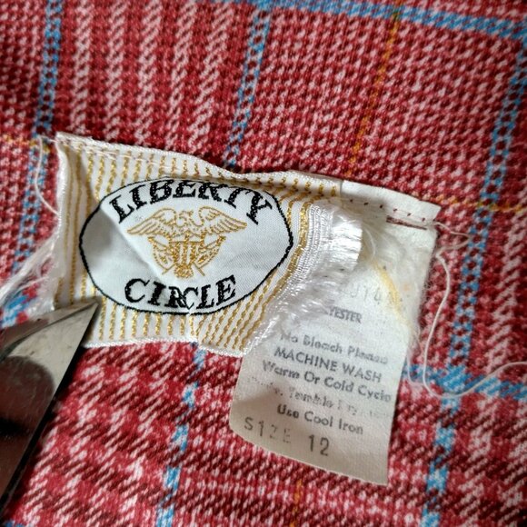 Vintage 1970s Liberty Circle Blouse Size 12 Open Front Shirt Red Plaid Academia - Picture 6 of 13